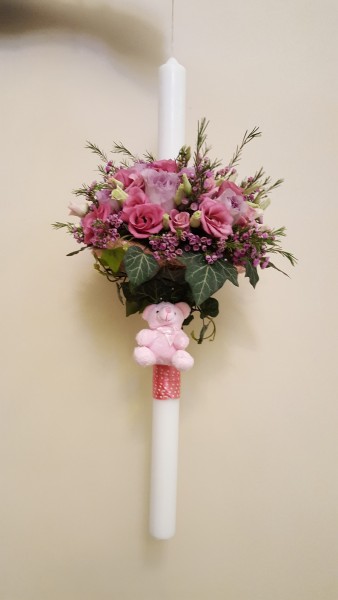 Lumanare botez ursulet roz